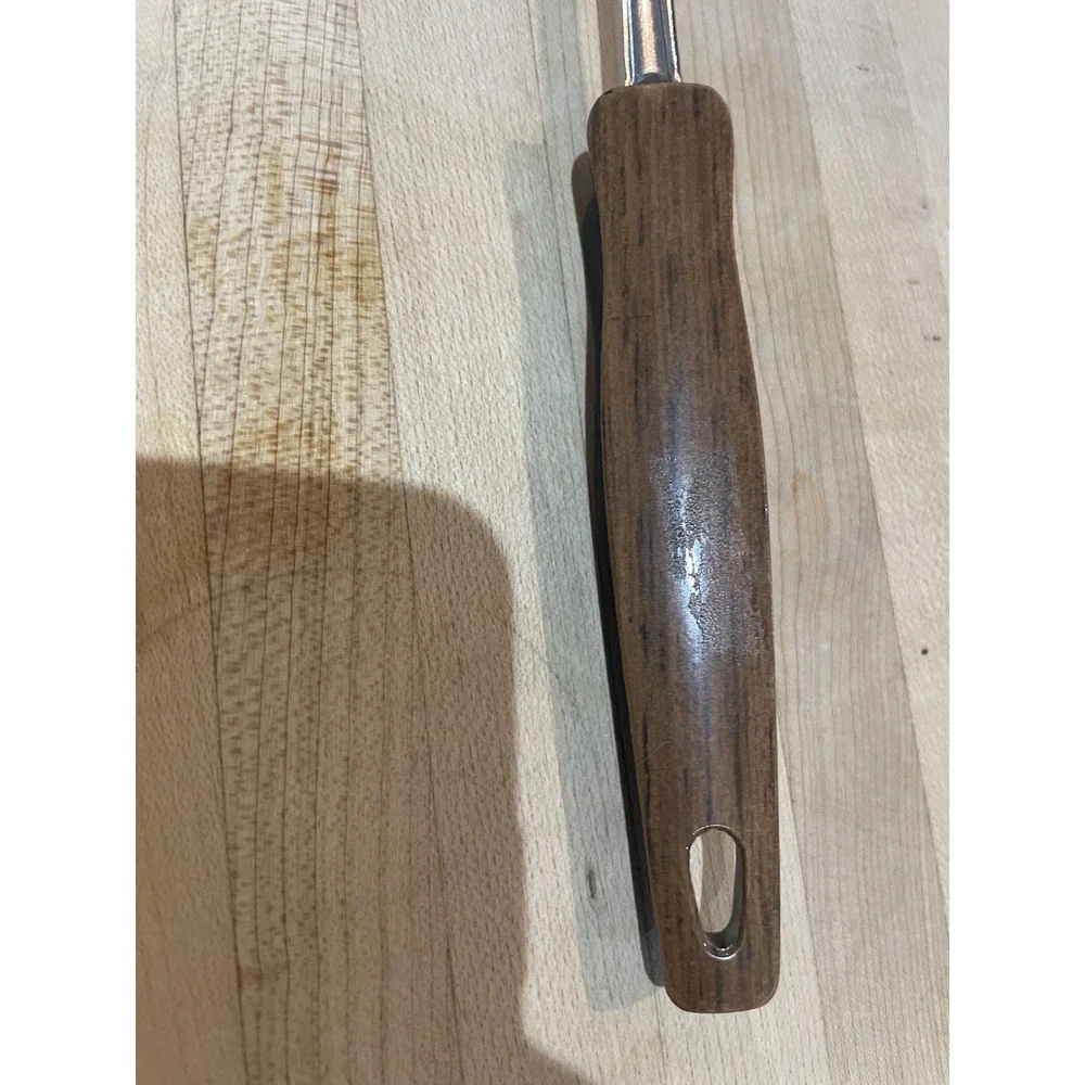 Vintage Ekco Slotted Spoon Serving Spoon Faux Wood Grain Handle